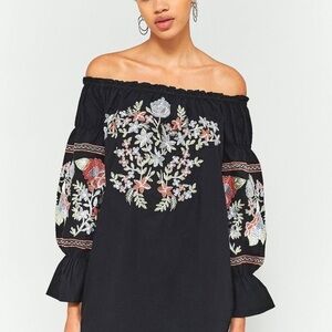 Free People Black Floral Embroidered Dress